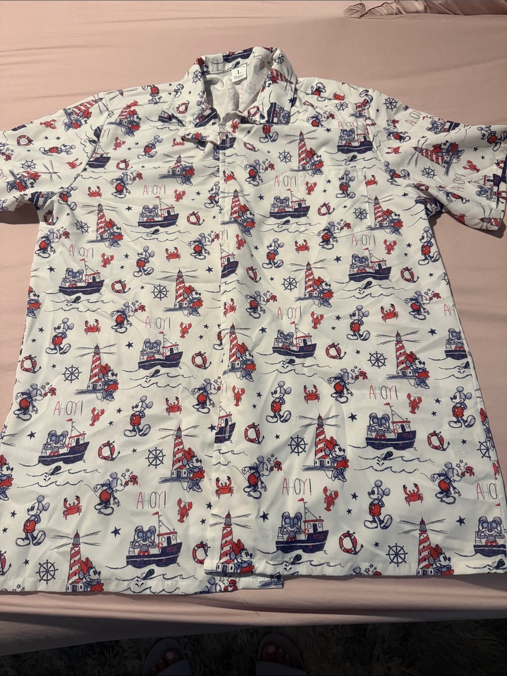 Disney Mickey Mouse Men's White Nautical Print Short-Sleeve Shirt